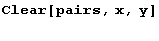 Clear[pairs, x, y] <br />