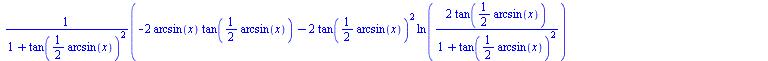 `+`(`/`(`*`(`+`(`-`(`*`(2, `*`(arcsin(x), `*`(tan(`+`(`*`(`/`(1, 2), `*`(arcsin(x))))))))), `-`(`*`(2, `*`(`^`(tan(`+`(`*`(`/`(1, 2), `*`(arcsin(x))))), 2), `*`(ln(`+`(`/`(`*`(2, `*`(tan(`+`(`*`(`/`(1...
